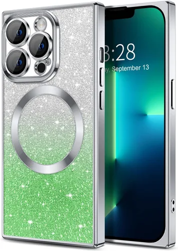 Vista 65 de Hython Funda para iPhone 13 Pro transparente con purpurina magnética [compatible con MagSafe] Protector completo de lente de cámara delgado