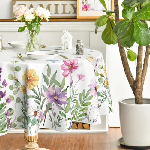 Vista 8 de Horaldaily Mantel de primavera de 52 x 70 pulgadas, diseño de flores silvestres y mariposas florales, lavable, para decoración de fiestas, picnic