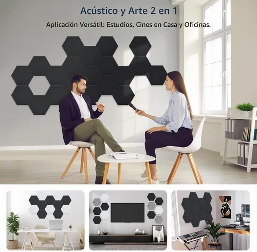 Vista 6 de Paquete de 12 paneles acústicos hexagonales, paneles de pared insonorizados de alta densidad de 12 x 10 x 0.4 pulgadas, paneles de pared acústicos