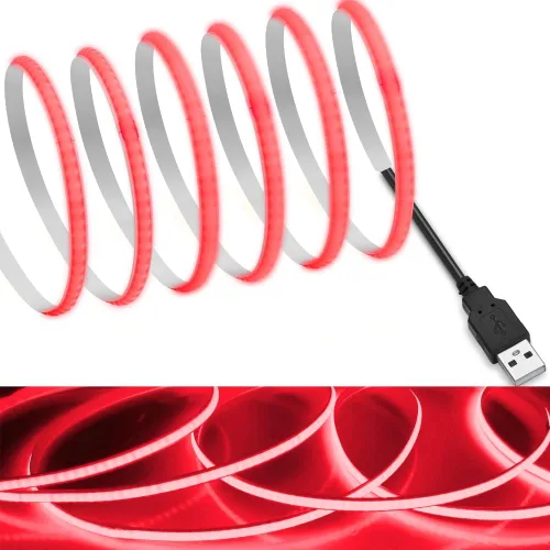 Vista 7 de MDee】Cinta LED de luz USB COB 1.64 pies/0.5 m - Cinta LED de 5 mm flexible DC 5V con 320 LED/m para iluminación cálida (2700K). Cortada, moldeable