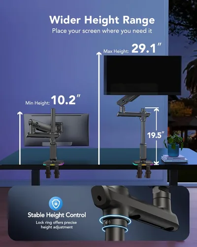 Vista 5 de HUANUO Brazo para monitor RGB de alta resistencia para pantallas ultraanchas de hasta 57", soporta 44 libras, soporte de monitor ultraancho alto