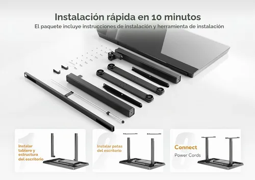 Vista 8 de Claiks Escritorio de pie pequeño de cristal con cajones y puertos USB 32x19 negro