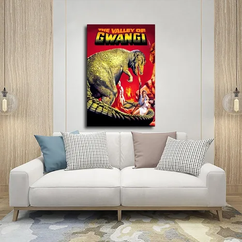 Vista 5 de SHUBIAO Póster de la película The Valley of Gwangi de los años 90, arte retro, 1 póster en lienzo para decoración de dormitorio, paisaje, oficina