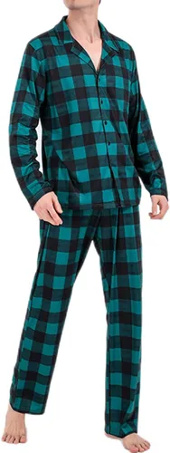 Vista 2 de BZSFW Conjunto de pijamas de Navidad familiares a juego, pijamas de Navidad a cuadros rojos con botones para adultos y niños