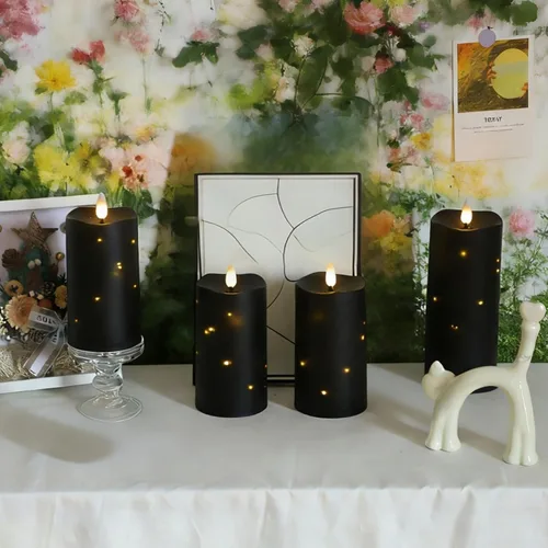 Vista 8 de Lezonic Velas Negras Sin Llama Impermeables para Exteriores con Control Remoto, 4 Piezas de Velas LED que Funcionan con Baterías con Llama