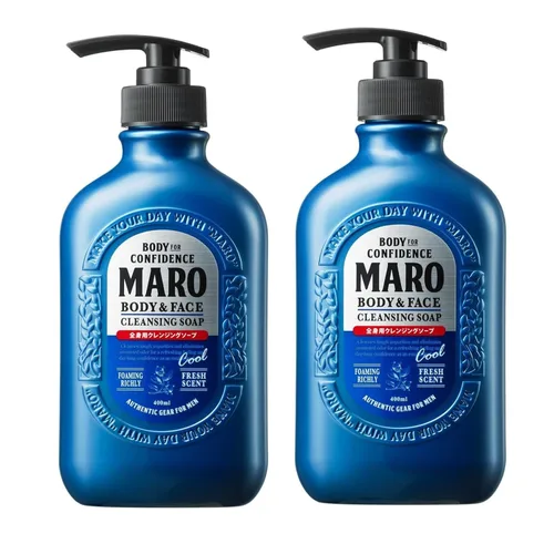 Vista 5 de MARO Jabón limpiador corporal y facial (paquete de 2) Gel de ducha todo en uno para hombre y lavado facial, jabón corporal para hombre con aroma