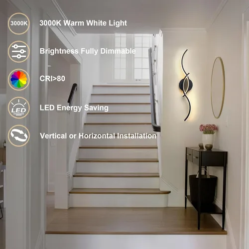 Vista 6 de EDISLIVE Lámpara LED negra de 24 pulgadas, aplique de pared moderno regulable de 15 W, accesorio lineal blanco cálido de 3000 K con pantalla de tira