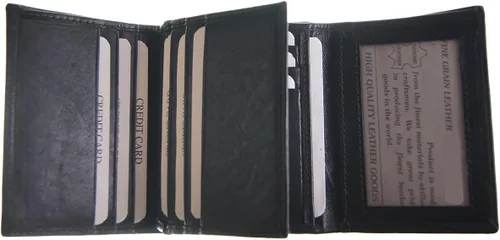 Vista 4 de Cartera de cuero para hombre Trifold negro Flipin ventana ID tarjeta de crédito bolsa de regalo de organza gratis SUN1221BK, Negro -, Classic