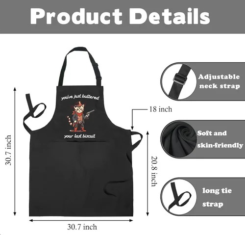 Vista 7 de MICPTUB - Divertidos delantales ajustables para hornear gatos occidentales con bolsillos, regalos para mujeres panaderas, amantes de los gatos