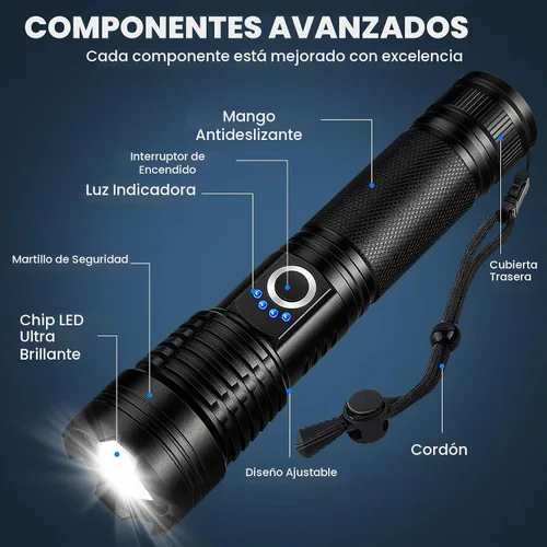 Vista 7 de Linterna recargable de 99,000 lúmenes - Paquete de 3 linternas LED brillantes con 5 modos, linterna impermeable de mano para camping, hogar, exterior