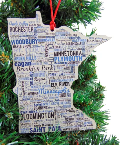 Vista 2 de Adorno de Navidad de Minnesota, decoración de árbol de madera, 4 3/4 pulgadas