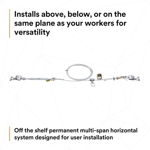 Vista 4 de 3M DBI-SALA Sayfline 7603100 Sistema horizontal permanente, cable Galv. multitramo de 98.4 ft, con 3 soportes de interm, tensor, accesorios