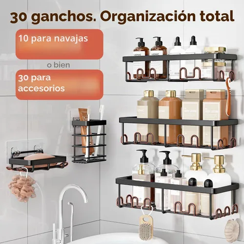 Vista 2 de YASONIC Shower Caddy Adhesive, Rustproof Shower Organizer, Wall Shower Rack Negro