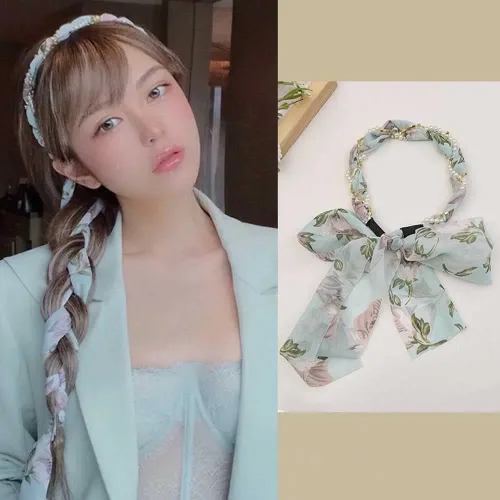 Vista 3 de 2 bandas de pelo retro de satén, bandas cruzadas anudadas para niñas y mujeres bohemias, accesorios de clip de tela antideslizante