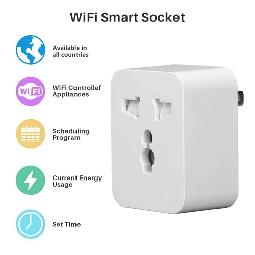 Vista 5 de Mini enchufe inteligente 15A enchufe de EE. UU. CA 100 a 240V toma de corriente inteligente para el hogar con función de temporizador Control de voz