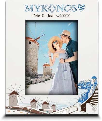 Vista 11 de ELLA BUSTA - Marco de fotos Grecia para boda, compromiso, luna de miel, vacaciones en Grecia, símbolos de diseño con estampado UV (vertical de 5 x 7)