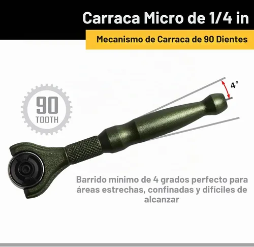 Vista 6 de Titan Tools 11324 - Destornillador con trinquete micro de 1/4 de pulgada x 4 pulgadas y 90 dientes - Verde