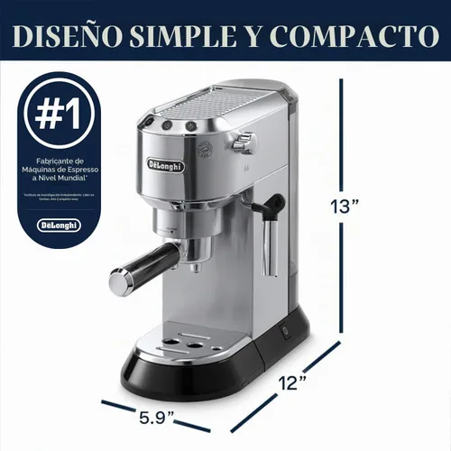 Vista 3 de [Usado] Máquina de espresso de 15 bares, DeLonghi Dedica, Acero inoxidable Plateado