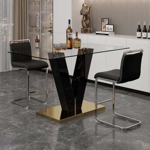 Vista 2 de Ebullient Juego de mesa de comedor de bar de 63 pulgadas para 2, juego de mesa de comedor de bar moderno con 2 taburetes de cuero sintético, mesa