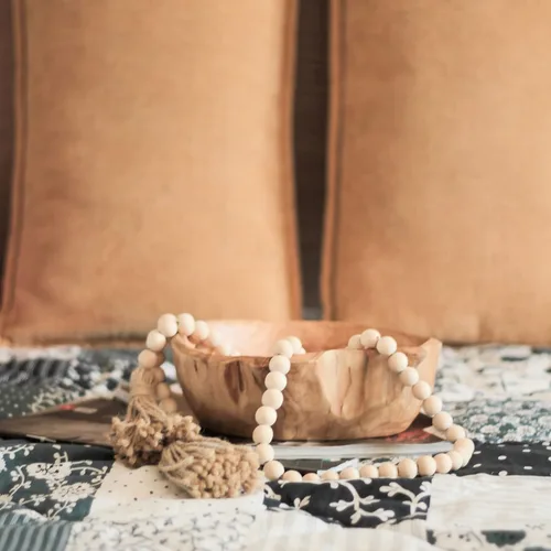 Vista 8 de Cuenco de madera, cuencos de madera hechos a mano con guirnalda de cuentas de madera, natural, frutero, cuenco para llaves para decoración, 8 a 10
