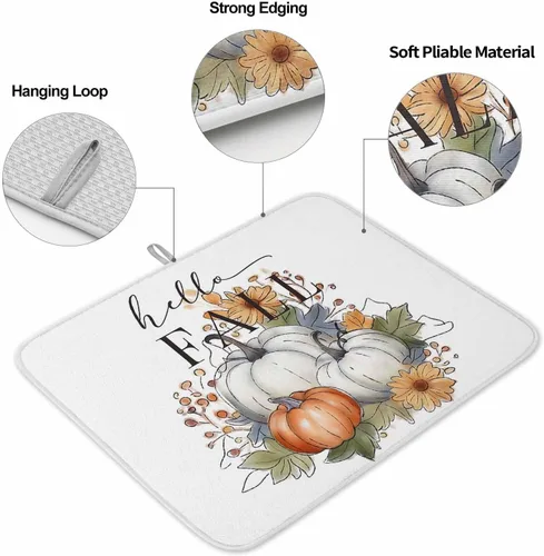 Vista 2 de Tapete de secado de platos para encimera de cocina, tapete escurridor de microfibra para biberón de bebé, calabaza gris y naranja de Acción