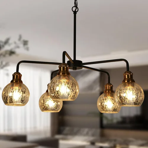 Vista 10 de KSANA Lámpara de comedor, candelabro moderno de metal negro dorado para isla de cocina con pantallas de vidrio mercurio, 27.5