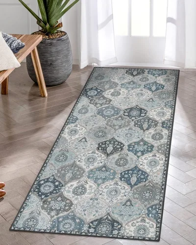 Vista 77 de Lahome - Alfombra marroquí antideslizante y lavable, pequeña alfombra oriental para dormitorio, cocina, entrada, baño, entrada, 61 x 91 cm, crema