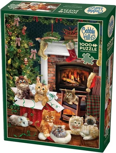 Vista 6 de Rompecabezas de 1000 piezas de Cobble Hill - Gatos navideños - Póster de muestra incluido