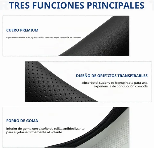 Vista 5 de Funda para volante de automóvil, funda de cuero en forma de D con forro antideslizante, parte inferior plana transpirable, protector de volante