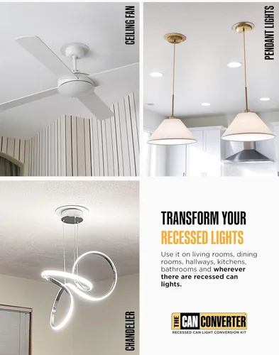 Vista 2 de The Can Converter R56 Kit de Conversión de Luz Empotrada en Lata con Medallón de Techo de Acero Plano de 7"¾ - Mejoras para el Hogar para Latas