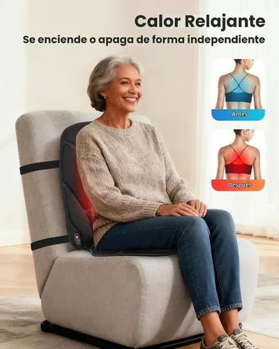 Vista 4 de COMFIER Masajeador de espalda con vibración con calor, almohadilla de silla de masaje térmica, cojín de asiento de masaje, almohadilla masajeadora