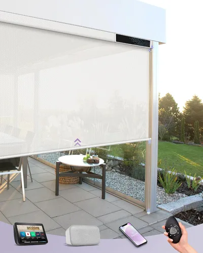 Vista 16 de Graywind Persianas enrollables motorizadas para exterior para patio compatibles con Alexa Google, cortinas solares inteligentes para exteriores