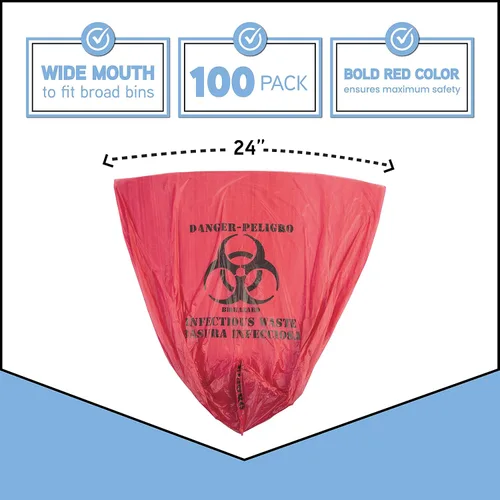 Vista 2 de Trashanium Bolsas de residuos de riesgo biológico, 10 galones, 100 unidades, rojas, sin fugas, grado médico, eliminación segura de residuos