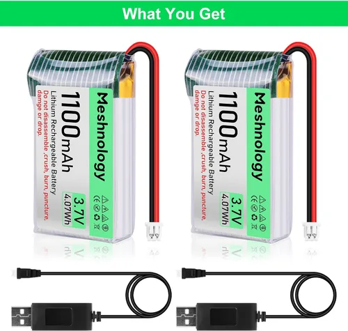 Vista 8 de 2 unids 3.7 V 1100 mAh Li batería con cargador USB 102540 1S LiPo batería con placa de protección cinta de goma aislada y micro JST 1.25 enchufe