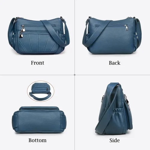 Vista 4 de Bolso cruzado para mujer, bolso de hombro suave de piel sintética, bolso mediano y espacioso, bolso de mano de moda con asa superior