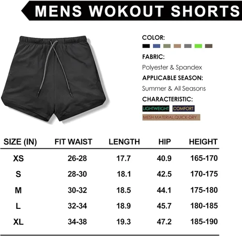 Vista 7 de Leidowei Pantalones cortos para correr 2 en 1 para hombre, ligeros, para entrenamiento, yoga, gimnasio, 7 pulgadas con bolsillos con cremallera