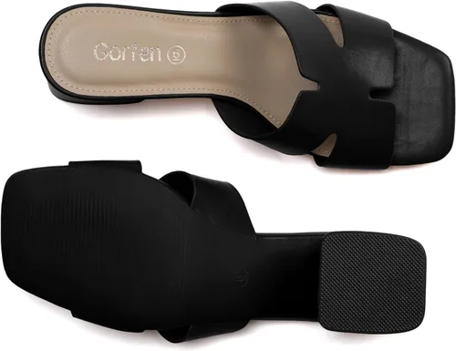 Vista 4 de Sandalias de tacón grueso con punta cuadrada abierta para mujer, sandalias bajas y cómodas de tacón bajo, sandalias casuales para el uso diario