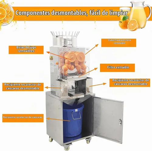 Vista 5 de Exprimidor de naranjas comercial de 120 W, extractor eléctrico automático de cítricos (20 naranjas/minuto) Exprimidor vertical de limón de 110 V