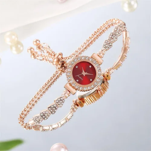 Vista 6 de CdyBox Relojes para mujer, pulsera de diamantes, reloj de vestir analógico de cuarzo, accesorios ajustables, paquete de 4