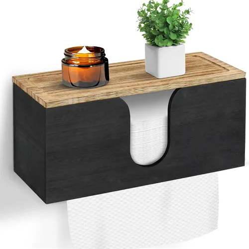 Vista 8 de Paquete de 2 dispensadores de toallas de papel de madera maciza montados en la pared, soporte de toalla de papel plegado con tapa, plegable en C