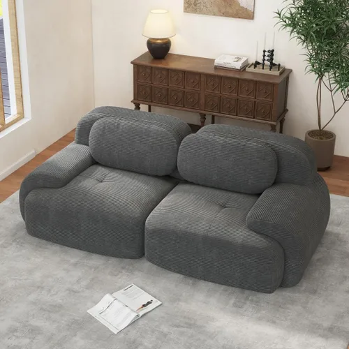 Vista 96 de Sofá moderno de pana en forma de nube de 116 pulgadas con otomana, sofás seccionales modulares grandes sin armazón en forma de L para sala de estar