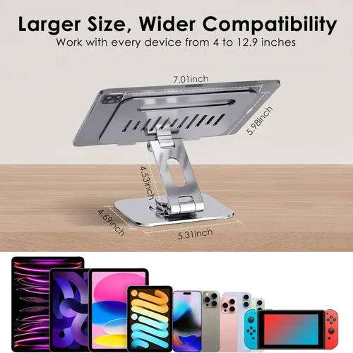 Vista 7 de Soporte para tablet para escritorio, giratorio de 360° para soporte de iPad, soporte ajustable de aluminio para tableta, compatible con iPad Pro Air