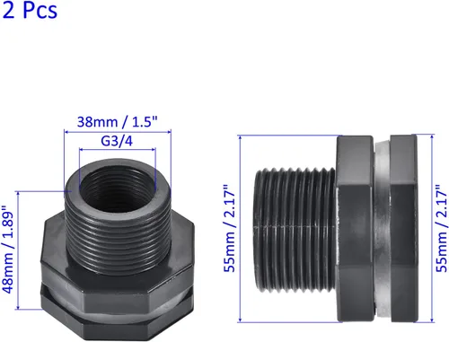 Vista 3 de M METERXITY Paquete de 2 accesorios de mamparo de PVC – Conector de tanque de agua de doble rosca, con junta de silicona, para acuarios