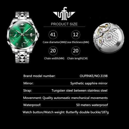 Vista 6 de OUPINKE Relojes automáticos para hombre, resistentes al agua, con cuerda automática, para hombre, relojes mecánicos automáticos