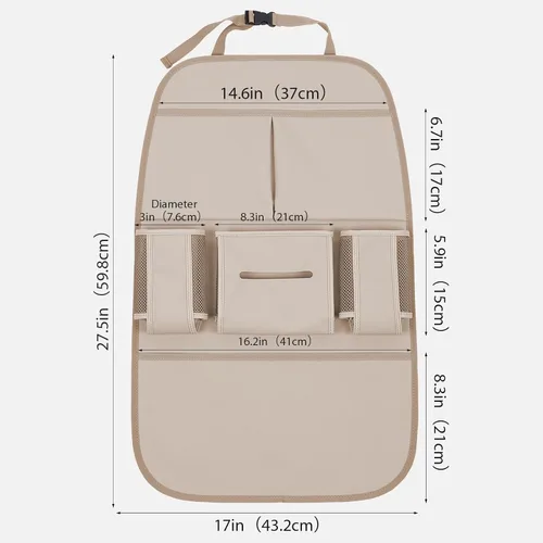 Vista 3 de Organizador de asiento trasero de automóvil para niños, bolsa de almacenamiento para asiento trasero de automóvil con 3 bolsillos, 2 soportes