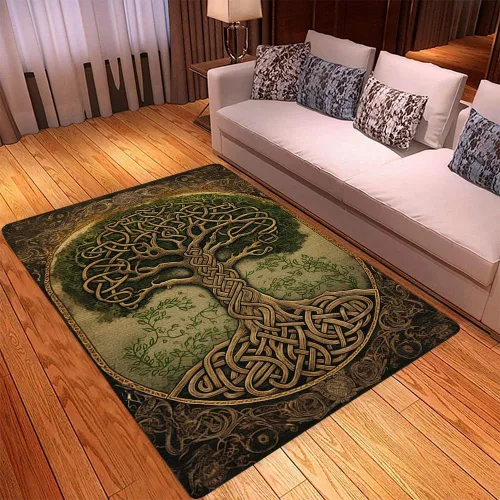 Vista 3 de Celtic Area Rug - Alfombra vikinga decorativa del árbol de la vida, suave, moderna, única, antideslizante, para comedor, regalo para padres, niños