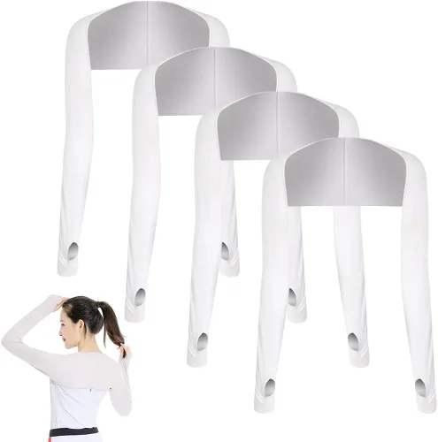 Vista 11 de Katutude 4 piezas de chal refrescante para mujer, manga de protección solar, transpirable, anti rayos UV, con agujeros para los dedos, para golf