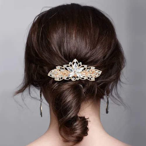 Vista 4 de Lawie Paquete de 6 pinzas para el cabello de metal con diamantes de imitación brillantes con diamantes de imitación de flores francesas, pinzas