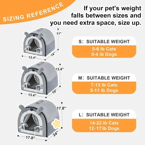 Vista 6 de Jiupety Casas para gatos de interior, cama cueva con diseño de cortina de puerta, bonitas camas portátiles con cojín reversible lavable, tamaño S