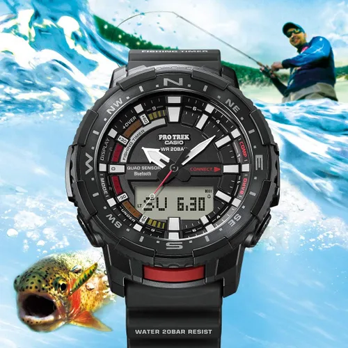 Vista 4 de Casio Pro Trek Bluetooth Connected Angler Line - Reloj deportivo con correa de resina para hombre